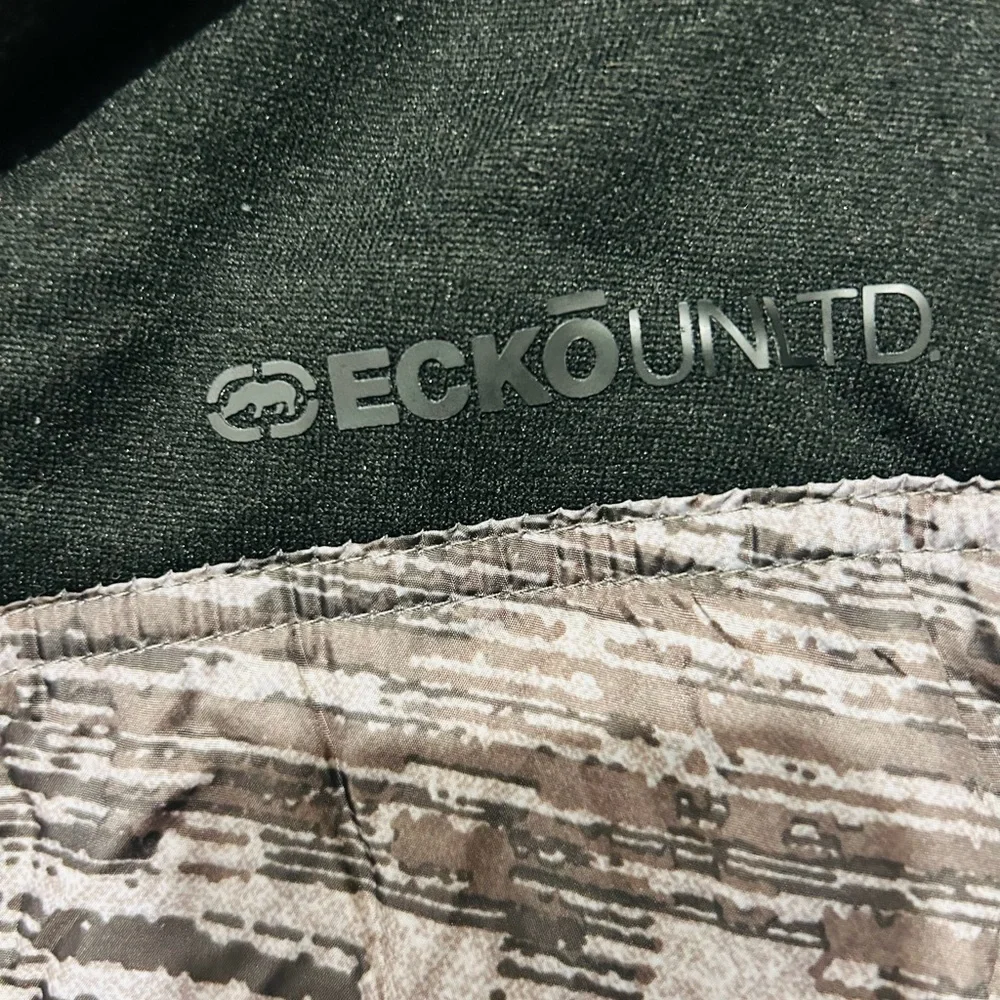 Ecko Unltd Men’s Medium Black Gray Hooded Puffer Jacket Full Zip